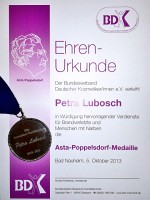 Asta-Poppeldorf-Medaille des Bundesverbandes Deutscher Kosmetikerinnen